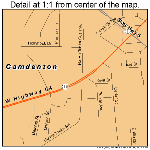 Camdenton, Missouri road map detail