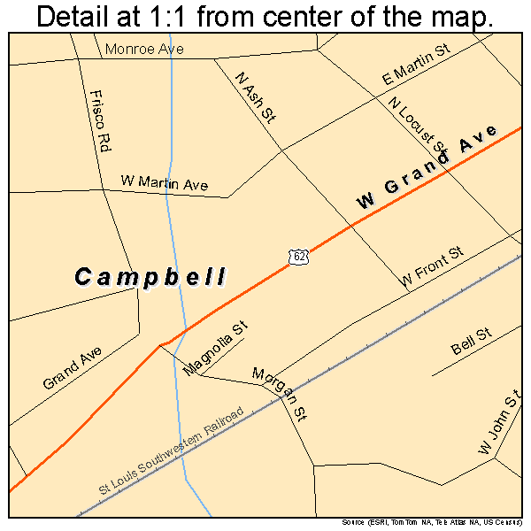 Campbell, Missouri road map detail