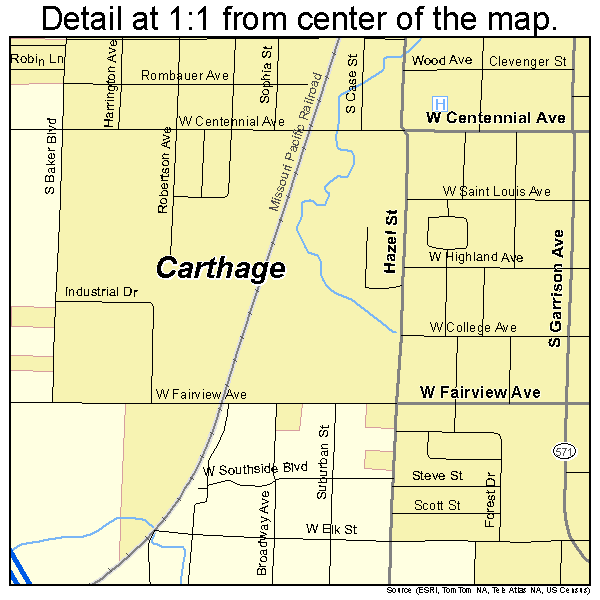 Carthage, Missouri road map detail