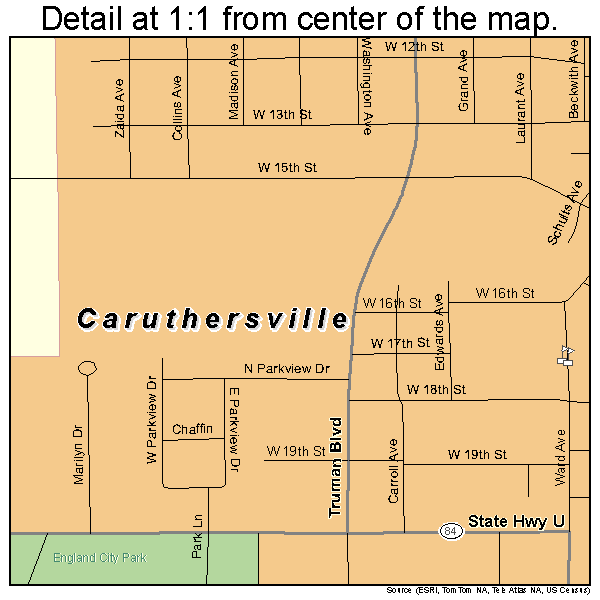 Caruthersville, Missouri road map detail