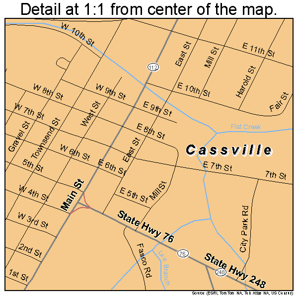 Cassville, Missouri road map detail