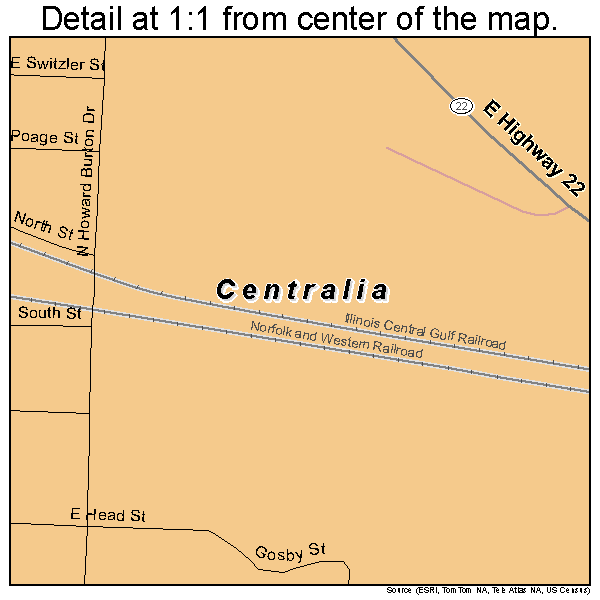 Centralia, Missouri road map detail