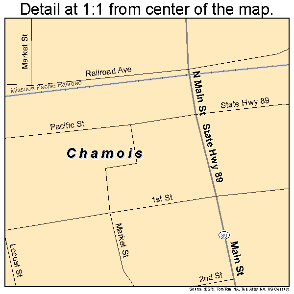 Chamois, Missouri road map detail