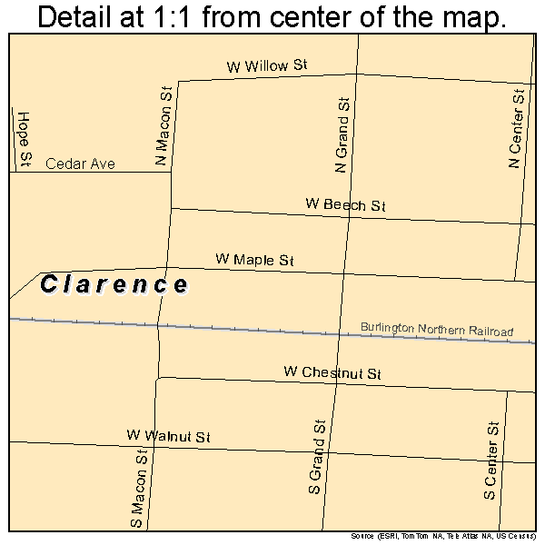 Clarence, Missouri road map detail