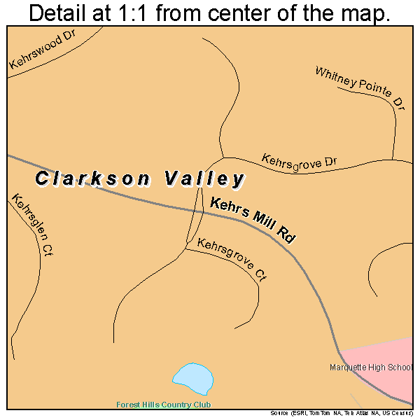 Clarkson Valley, Missouri road map detail