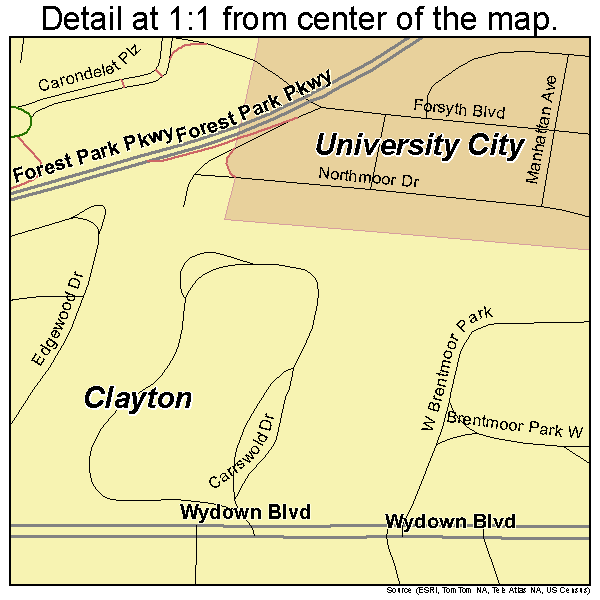 Clayton, Missouri road map detail