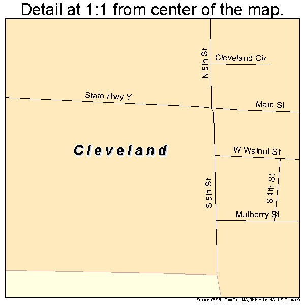 Cleveland, Missouri road map detail