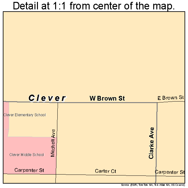 Clever, Missouri road map detail