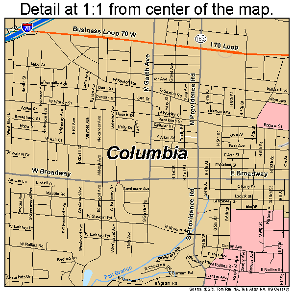 Columbia, Missouri road map detail