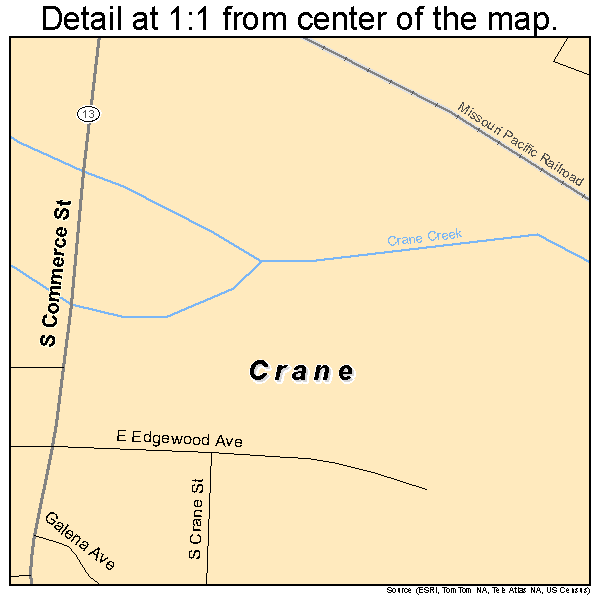 Crane, Missouri road map detail