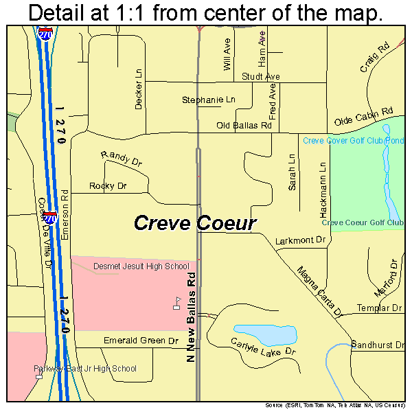 Creve Coeur, Missouri road map detail