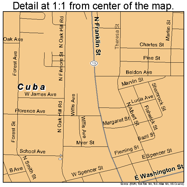 Cuba, Missouri road map detail