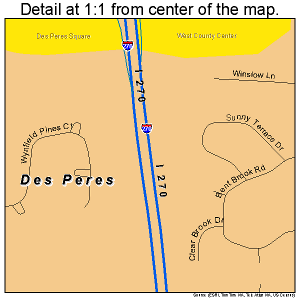 Des Peres, Missouri road map detail