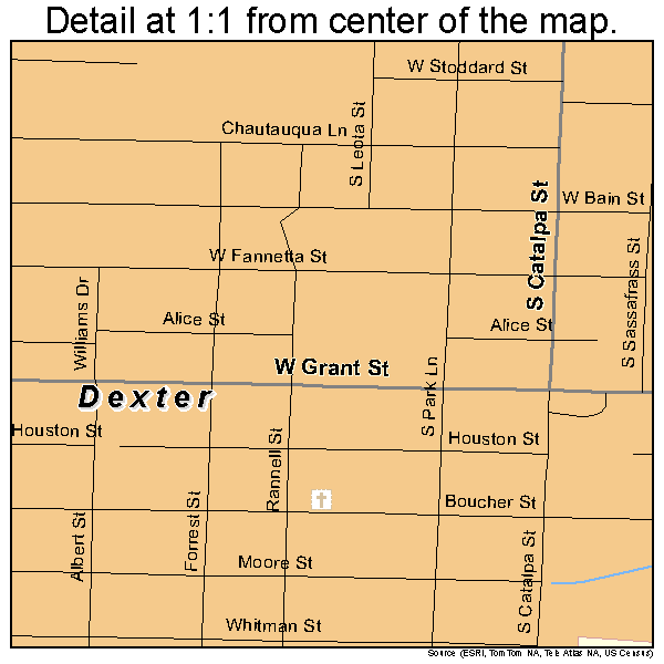 Dexter, Missouri road map detail
