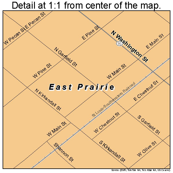 East Prairie, Missouri road map detail