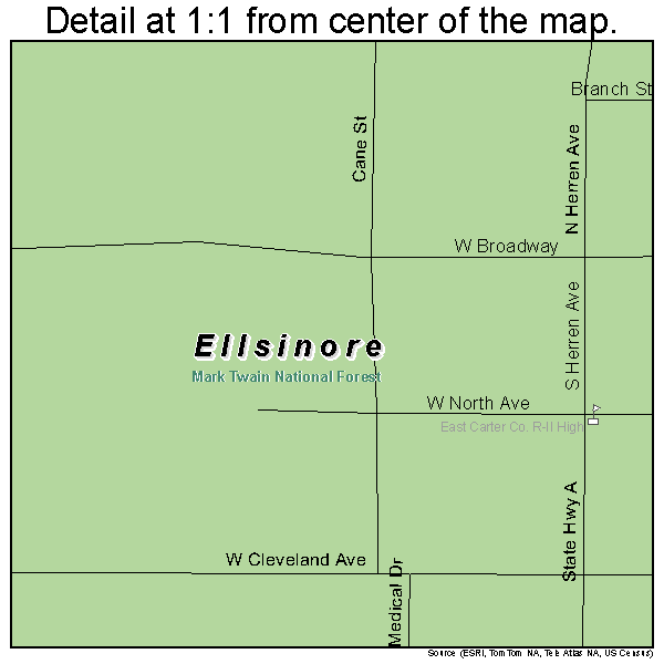Ellsinore, Missouri road map detail