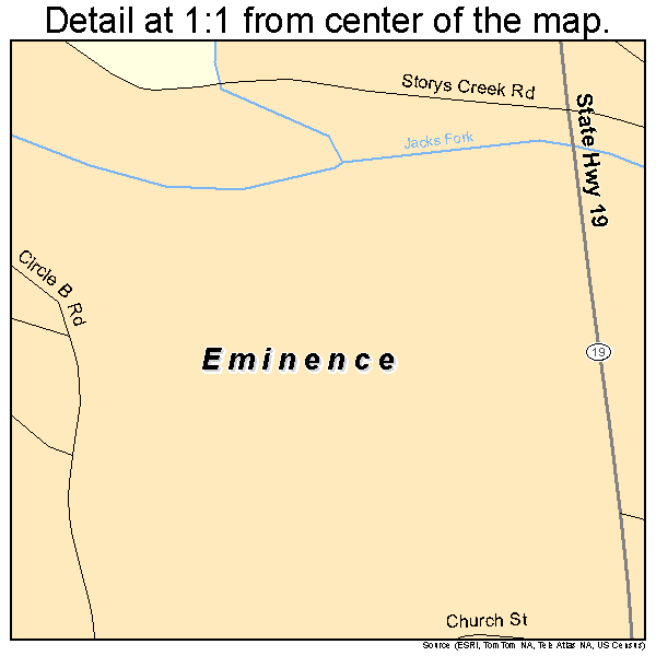 Eminence, Missouri road map detail