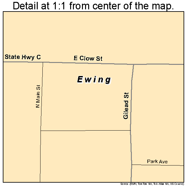 Ewing, Missouri road map detail