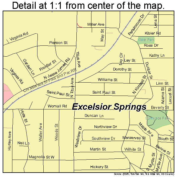 Excelsior Springs, Missouri road map detail