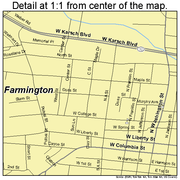 Farmington, Missouri road map detail