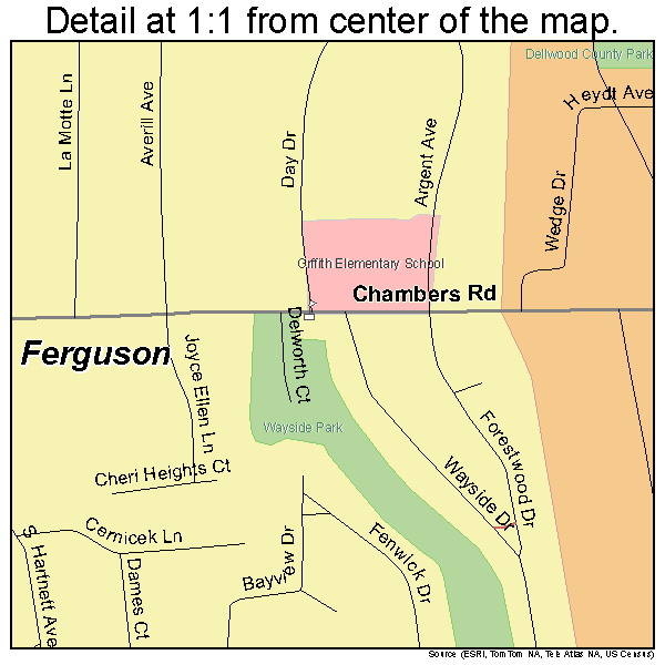 Ferguson, Missouri road map detail