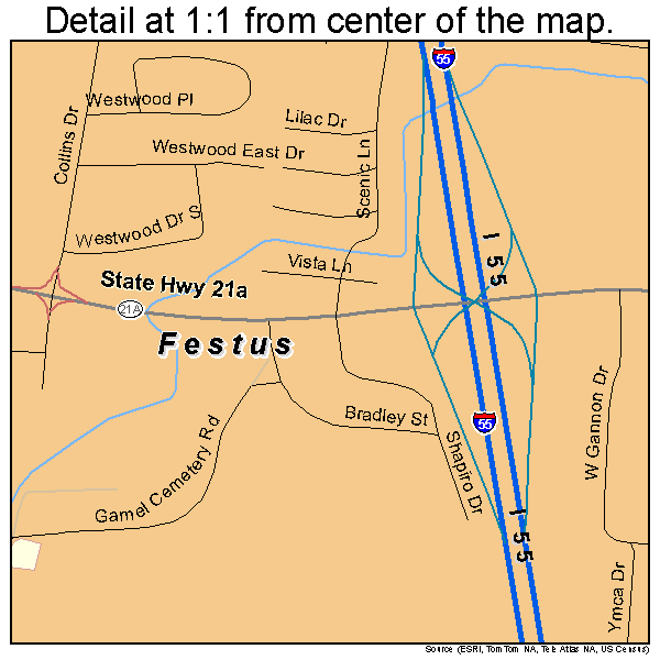 Festus, Missouri road map detail