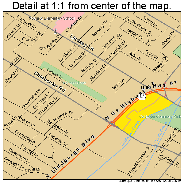 Florissant, Missouri road map detail