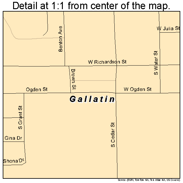 Gallatin, Missouri road map detail