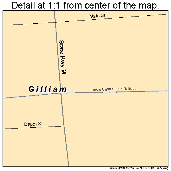 Gilliam, Missouri road map detail