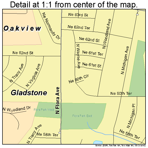 Gladstone, Missouri road map detail