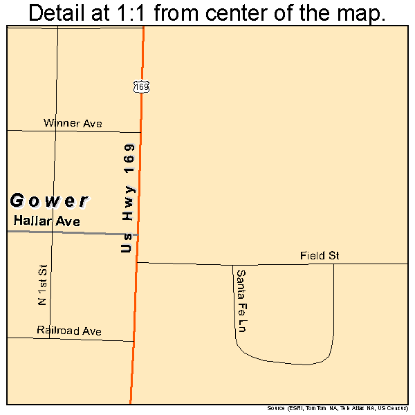 Gower, Missouri road map detail