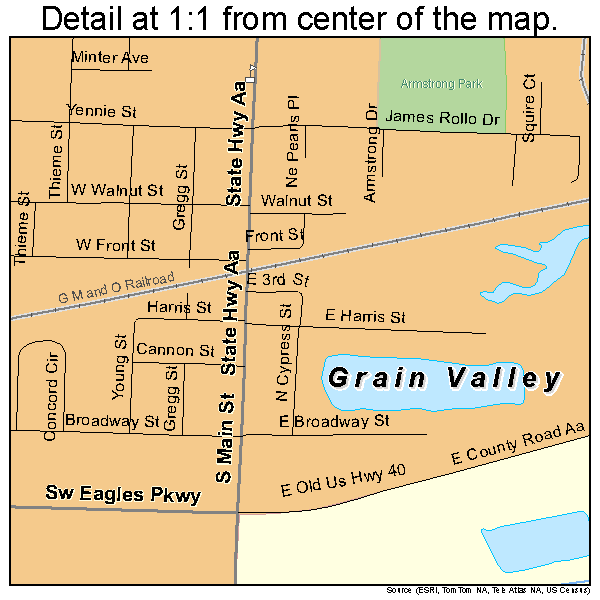 Grain Valley, Missouri road map detail