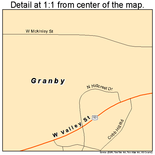 Granby, Missouri road map detail