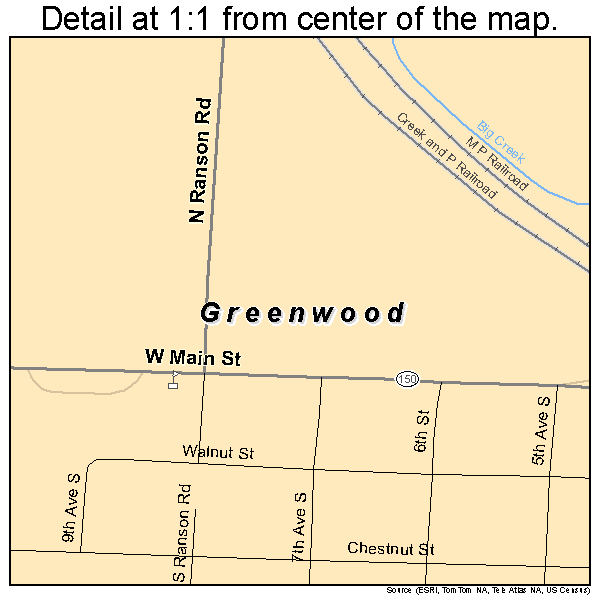 Greenwood, Missouri road map detail