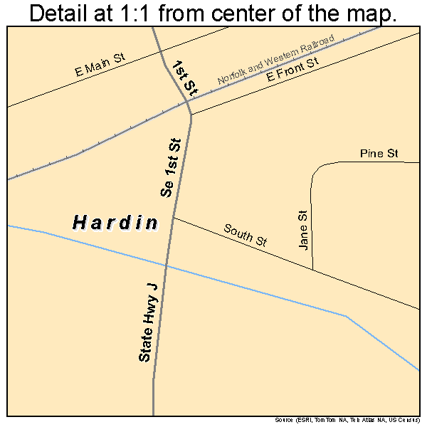 Hardin, Missouri road map detail