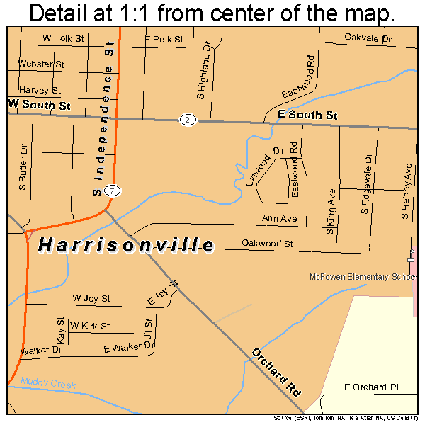 Harrisonville, Missouri road map detail