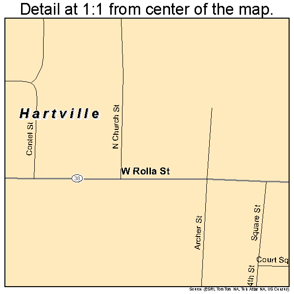 Hartville, Missouri road map detail