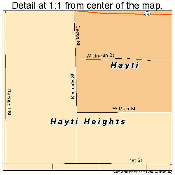 Hayti Heights, Missouri road map detail