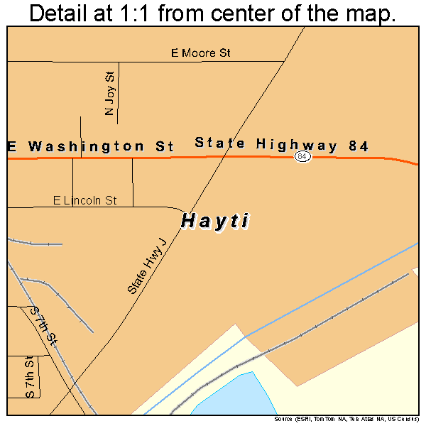 Hayti, Missouri road map detail