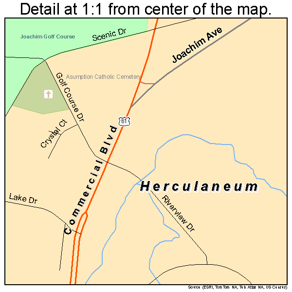 Herculaneum, Missouri road map detail
