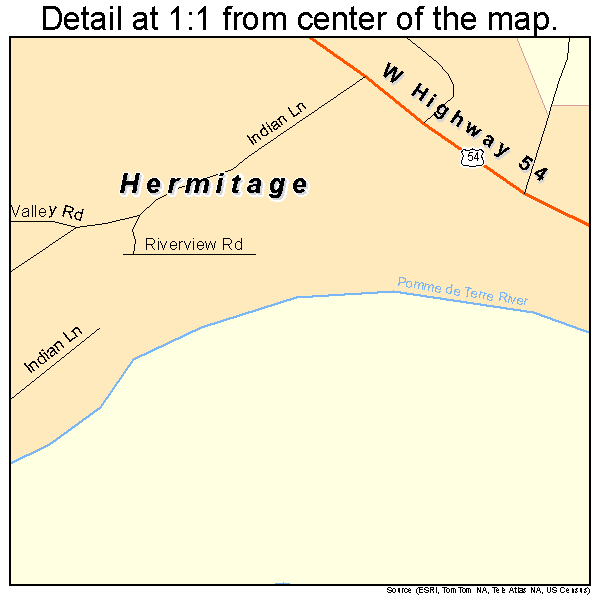 Hermitage, Missouri road map detail