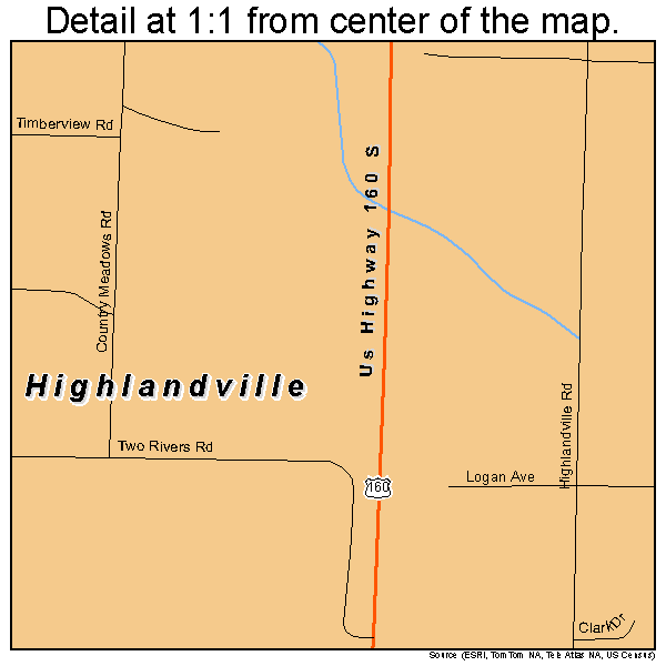 Highlandville, Missouri road map detail