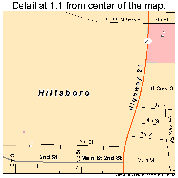 Hillsboro, Missouri road map detail