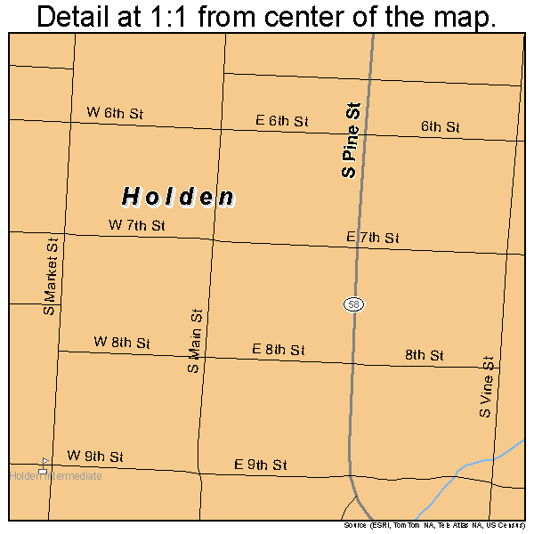 Holden, Missouri road map detail