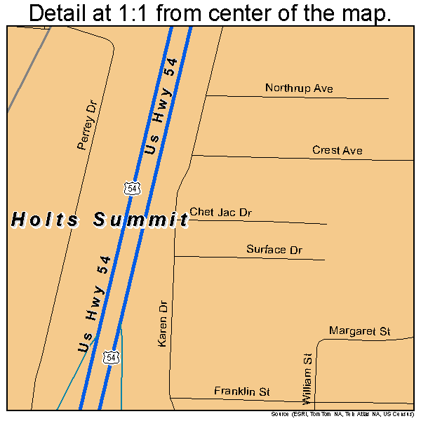 Holts Summit, Missouri road map detail