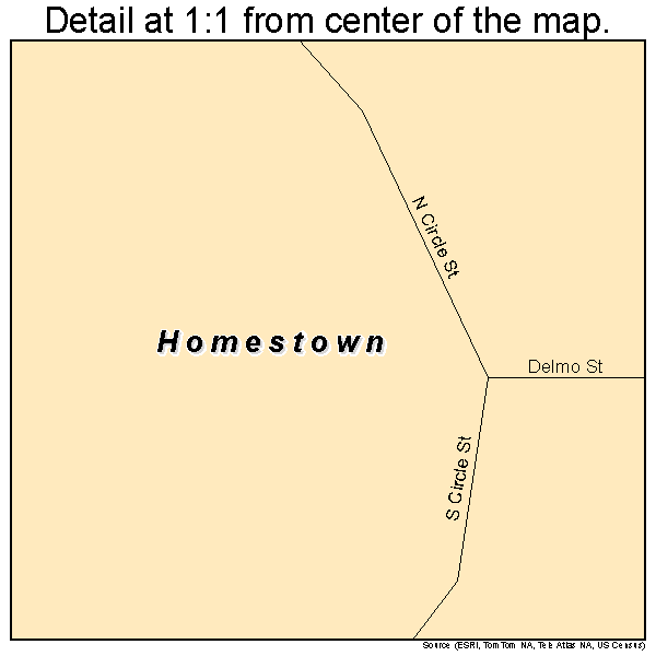 Homestown, Missouri road map detail