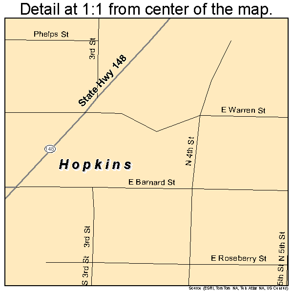 Hopkins, Missouri road map detail