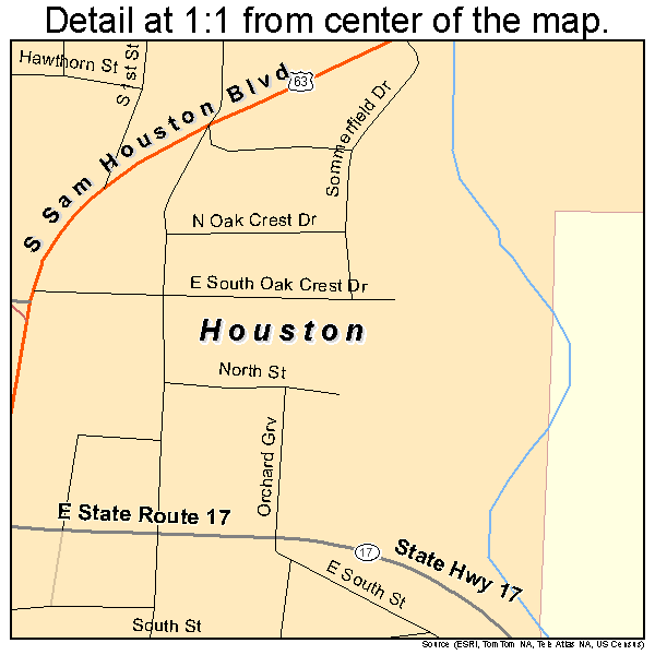 Houston, Missouri road map detail