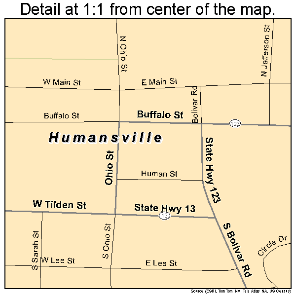Humansville, Missouri road map detail