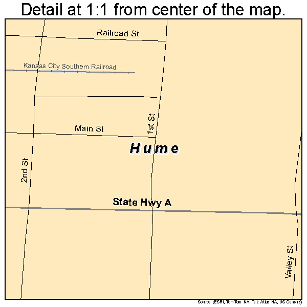 Hume, Missouri road map detail
